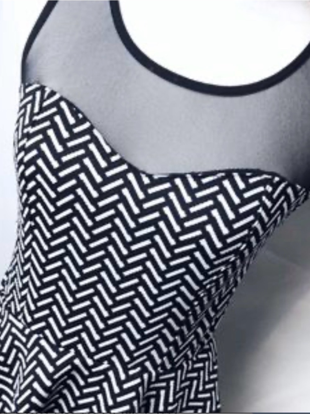 NEW Xhilaration sheer upper sleeveless flair waist chevron top black white